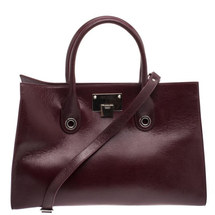 Pre Owned Jimmy Choo Burgundy Leather Riley Tote