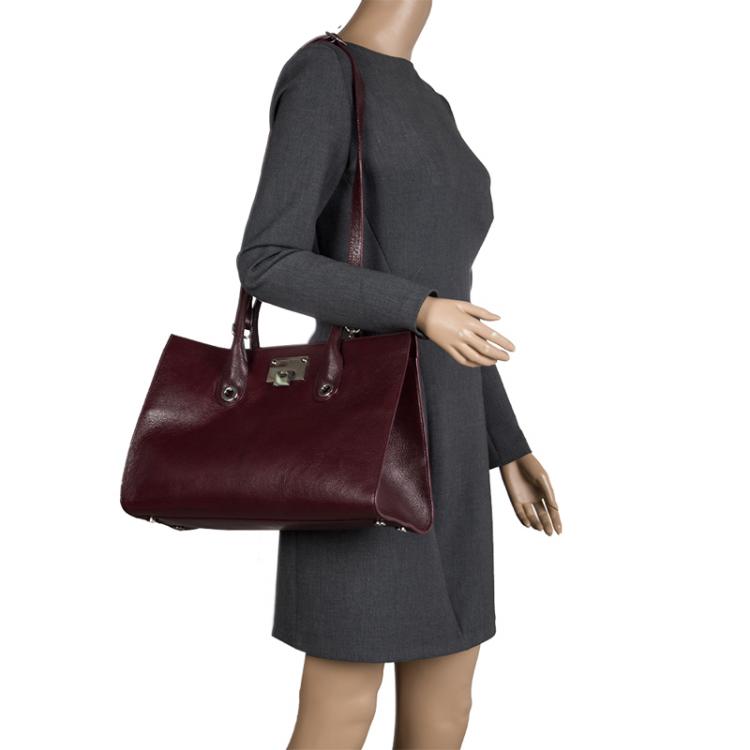 Pre Owned Jimmy Choo Burgundy Leather Riley Tote