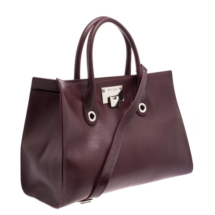 Pre Owned Jimmy Choo Burgundy Leather Riley Tote