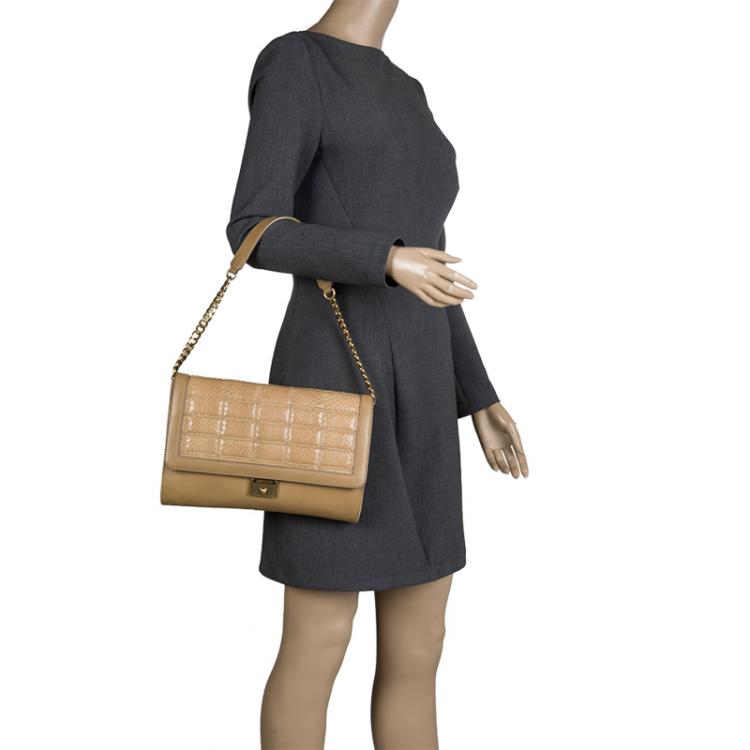Pre Owned Jimmy Choo Beige Leather and Python Bar Flap Bag