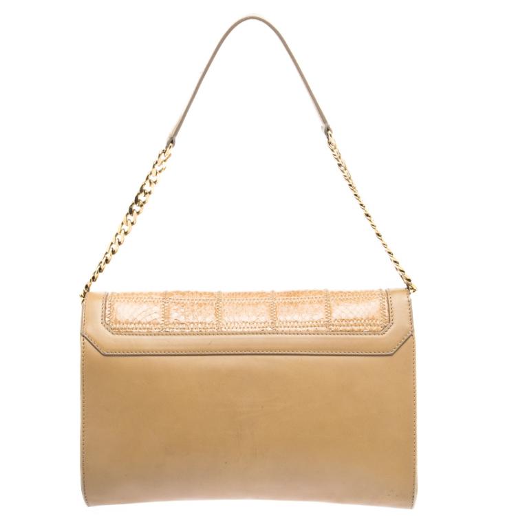 Pre Owned Jimmy Choo Beige Leather and Python Bar Flap Bag