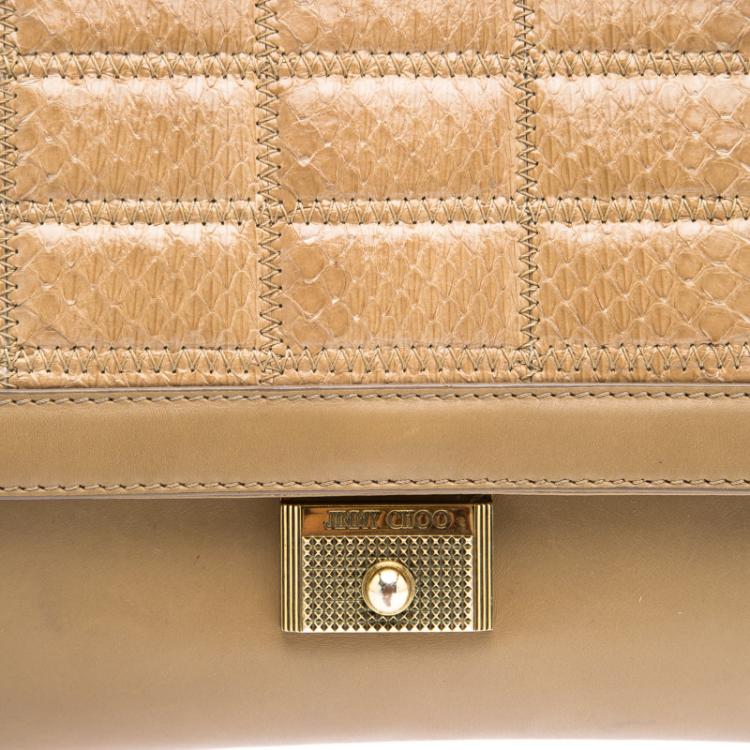 Pre Owned Jimmy Choo Beige Leather and Python Bar Flap Bag