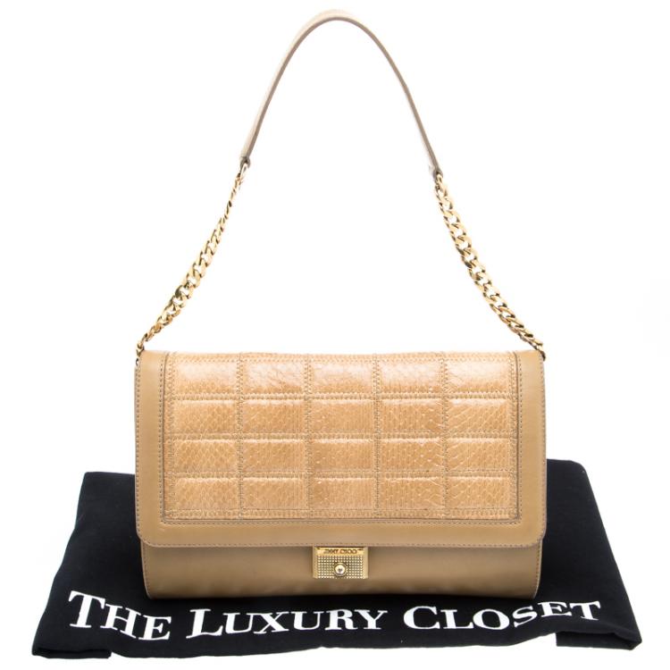 Pre Owned Jimmy Choo Beige Leather and Python Bar Flap Bag