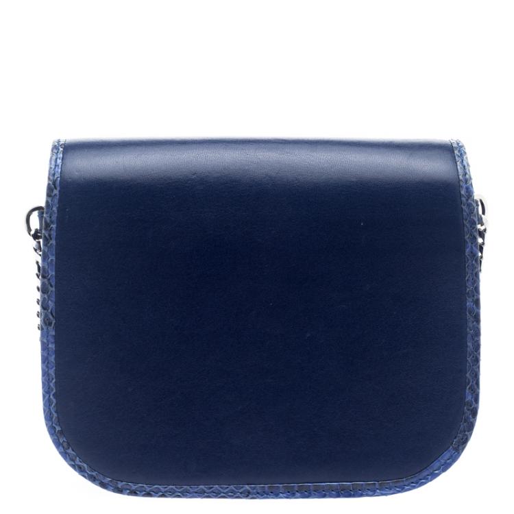 Pre Owned Jimmy Choo Blue Leather and Snake Skin Trim Zadie Crossbody Bag