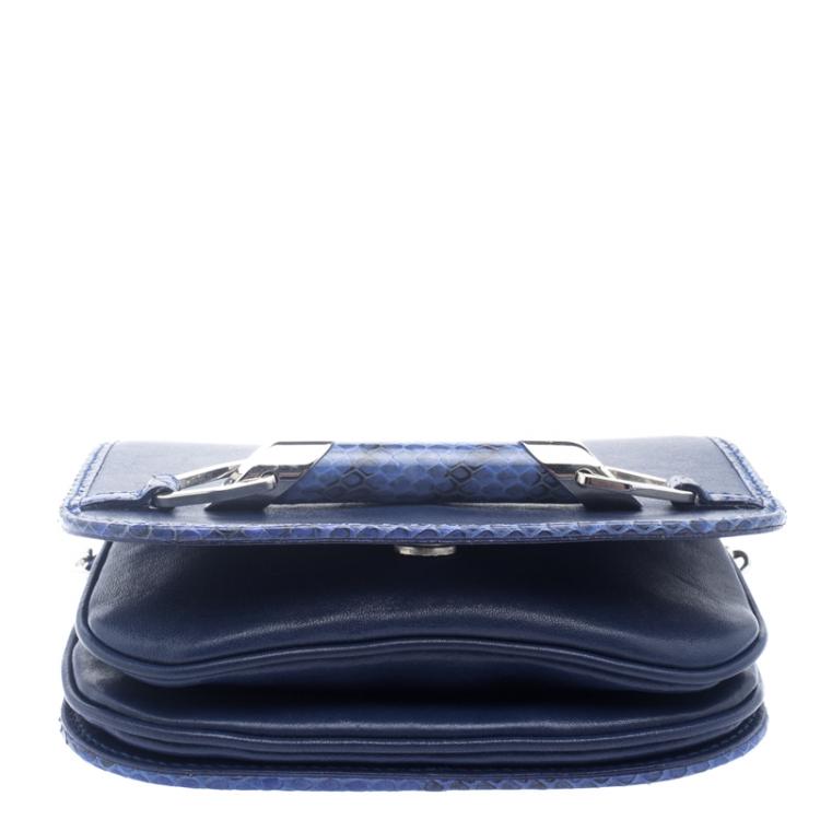 Pre Owned Jimmy Choo Blue Leather and Snake Skin Trim Zadie Crossbody Bag
