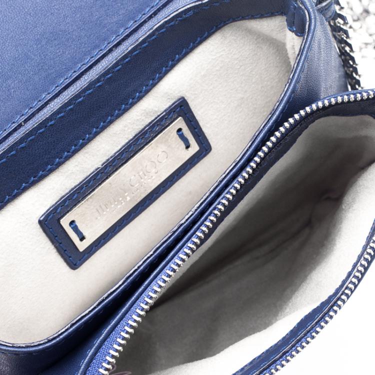 Pre Owned Jimmy Choo Blue Leather and Snake Skin Trim Zadie Crossbody Bag