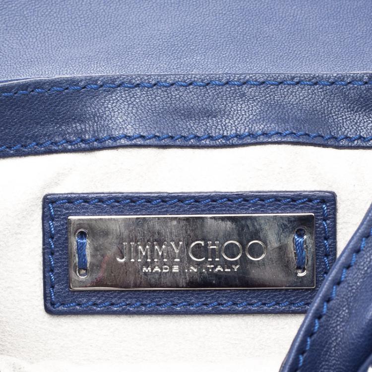 Pre Owned Jimmy Choo Blue Leather and Snake Skin Trim Zadie Crossbody Bag