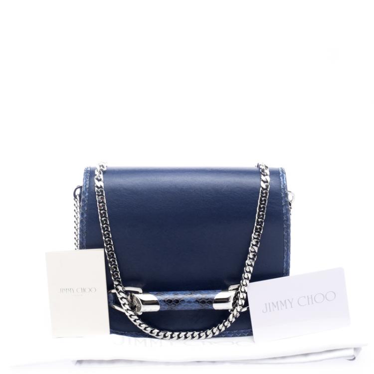 Pre Owned Jimmy Choo Blue Leather and Snake Skin Trim Zadie Crossbody Bag