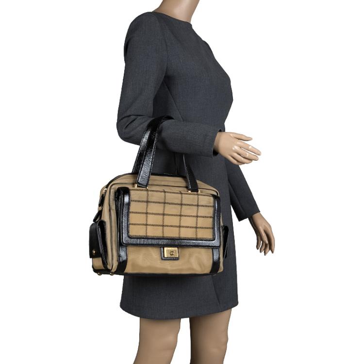 Pre Owned Jimmy Choo Light Brown/Black Mesh and Leather Trim Catherine Bag