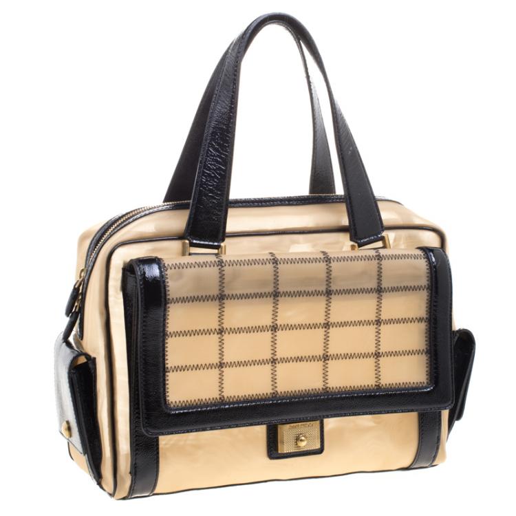 Pre Owned Jimmy Choo Light Brown/Black Mesh and Leather Trim Catherine Bag