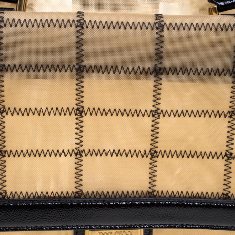 Pre Owned Jimmy Choo Light Brown/Black Mesh and Leather Trim Catherine Bag
