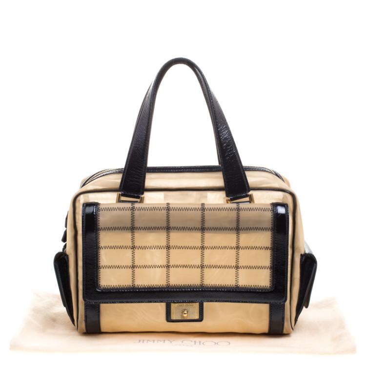 Pre Owned Jimmy Choo Light Brown/Black Mesh and Leather Trim Catherine Bag