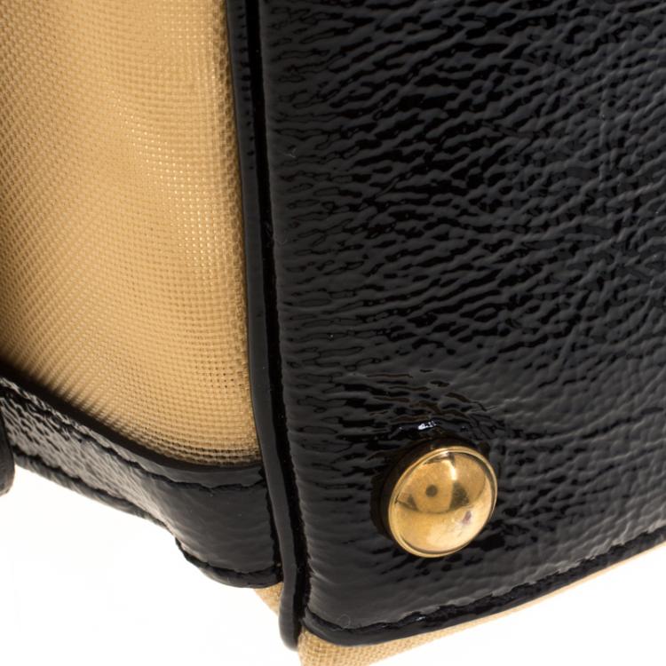 Pre Owned Jimmy Choo Light Brown/Black Mesh and Leather Trim Catherine Bag