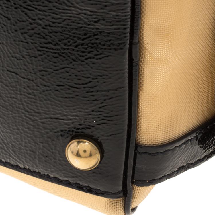 Pre Owned Jimmy Choo Light Brown/Black Mesh and Leather Trim Catherine Bag