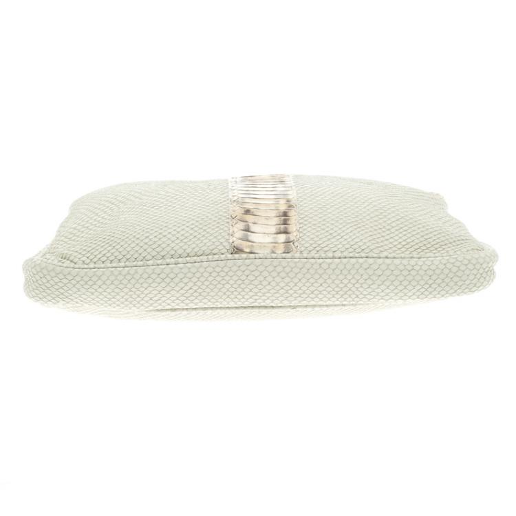 Pre Owned Jimmy Choo Off White Python Embossed Leather and Python Trim Zulu Clutch