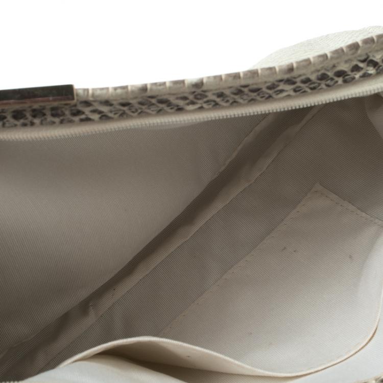 Pre Owned Jimmy Choo Off White Python Embossed Leather and Python Trim Zulu Clutch