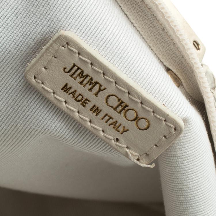 Pre Owned Jimmy Choo Off White Python Embossed Leather and Python Trim Zulu Clutch