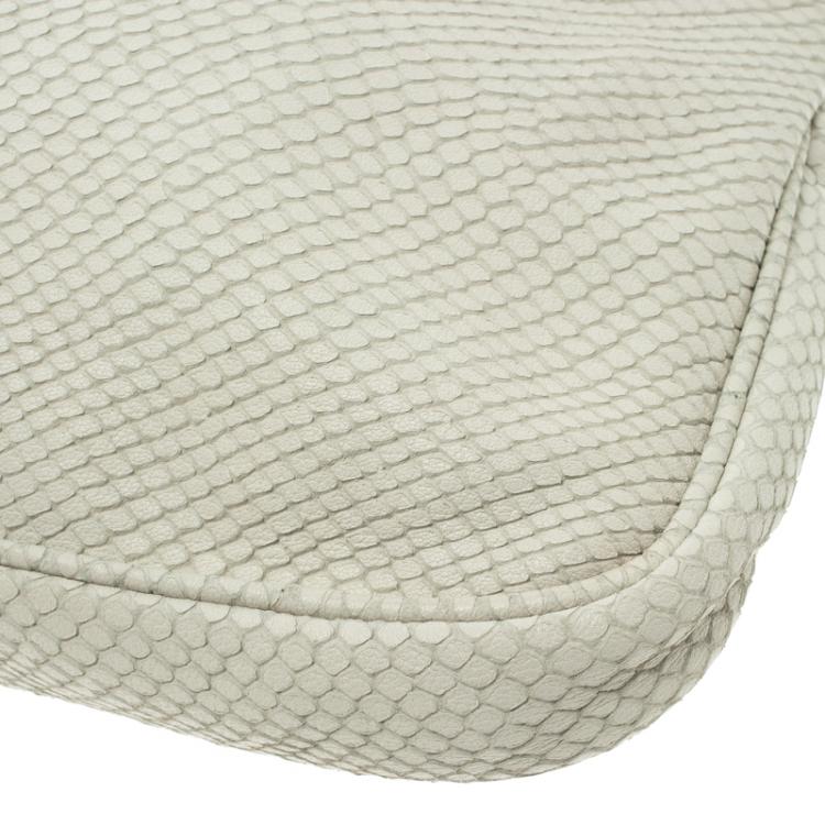 Pre Owned Jimmy Choo Off White Python Embossed Leather and Python Trim Zulu Clutch
