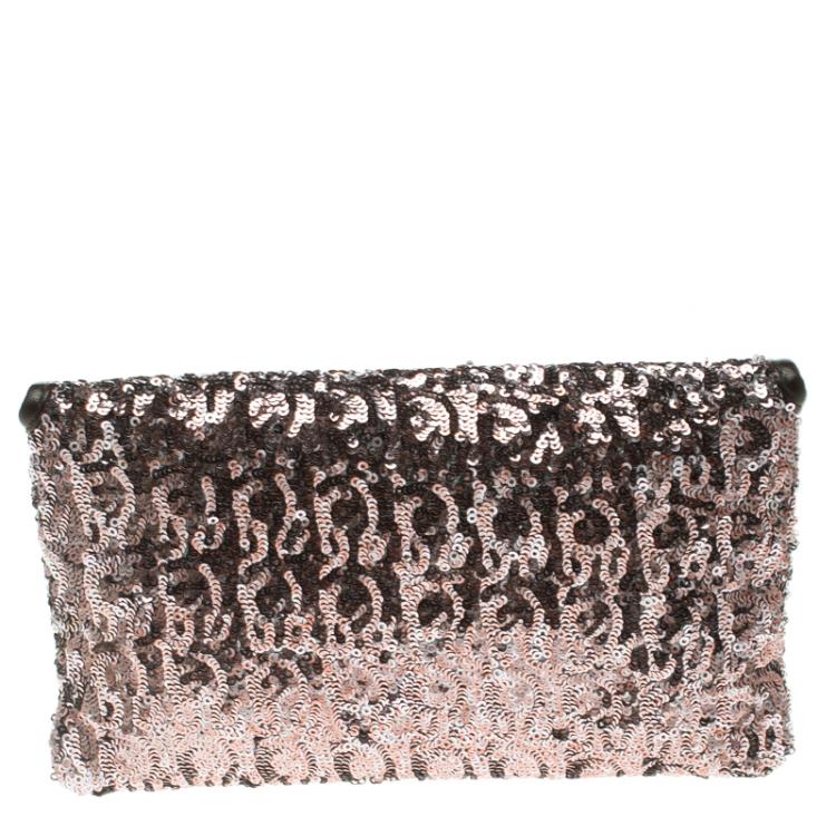 Pre Owned Jimmy Choo Metallic Sequin Crossbody Chain Clutch