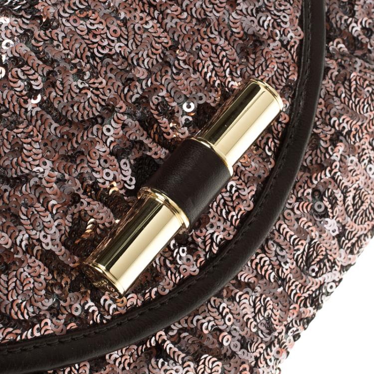 Pre Owned Jimmy Choo Metallic Sequin Crossbody Chain Clutch