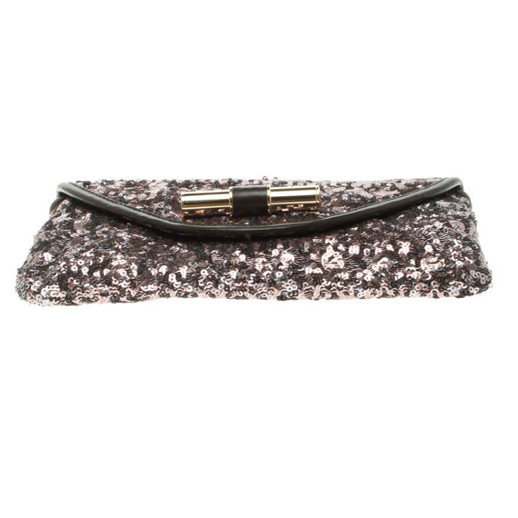 Pre Owned Jimmy Choo Metallic Sequin Crossbody Chain Clutch