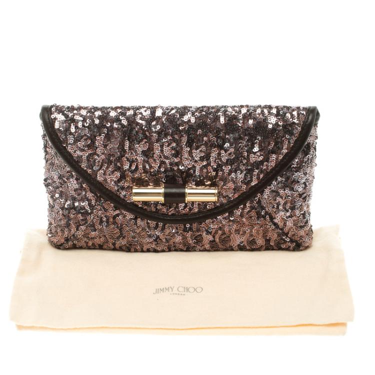 Pre Owned Jimmy Choo Metallic Sequin Crossbody Chain Clutch