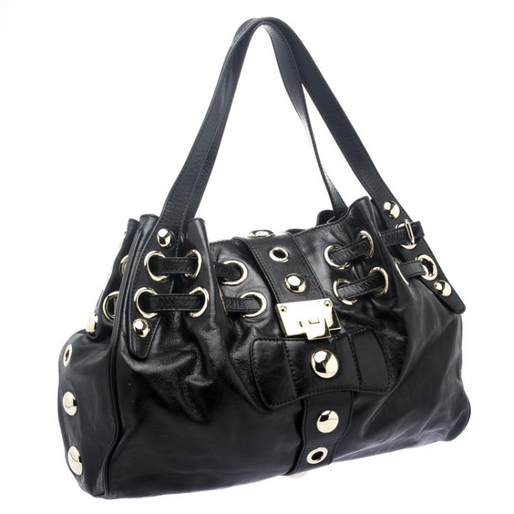 Pre Owned Jimmy Choo Black Glazed Leather Riki Tote