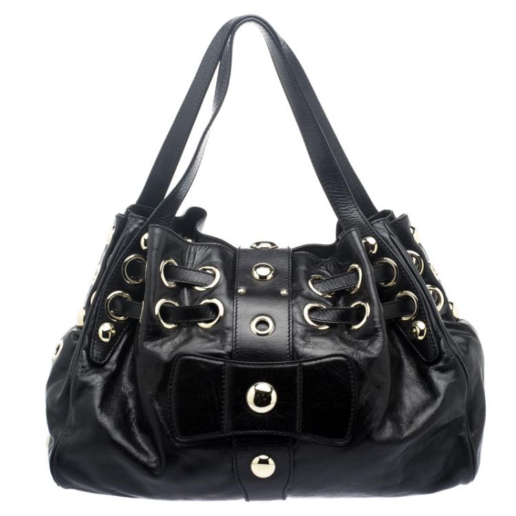 Pre Owned Jimmy Choo Black Glazed Leather Riki Tote