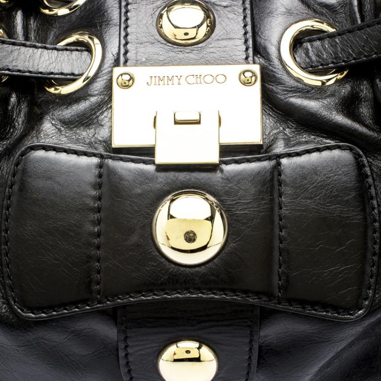 Pre Owned Jimmy Choo Black Glazed Leather Riki Tote