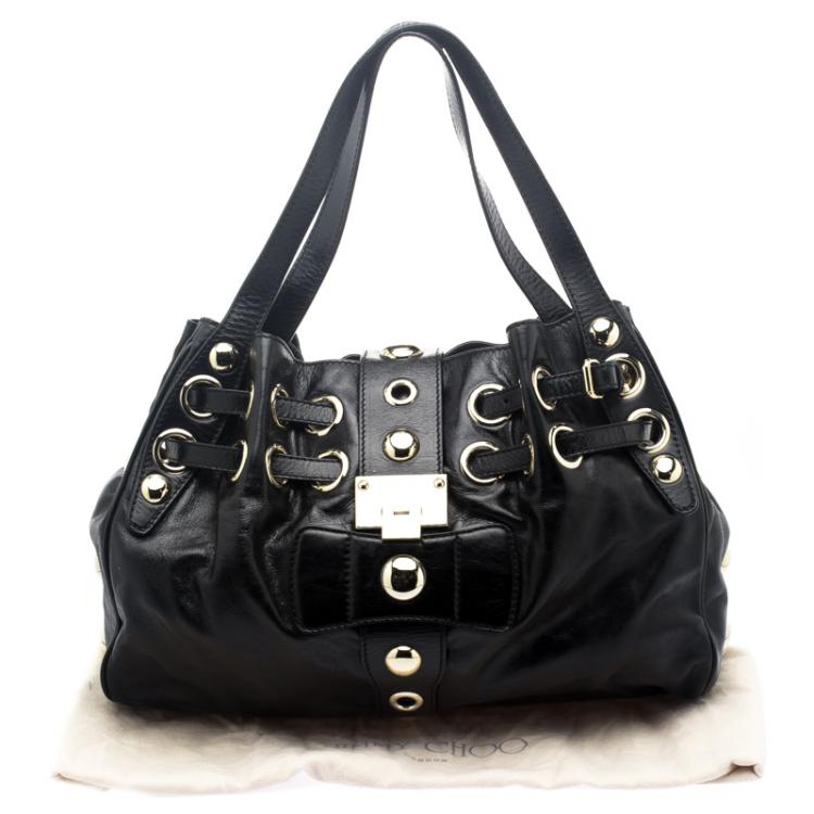 Pre Owned Jimmy Choo Black Glazed Leather Riki Tote