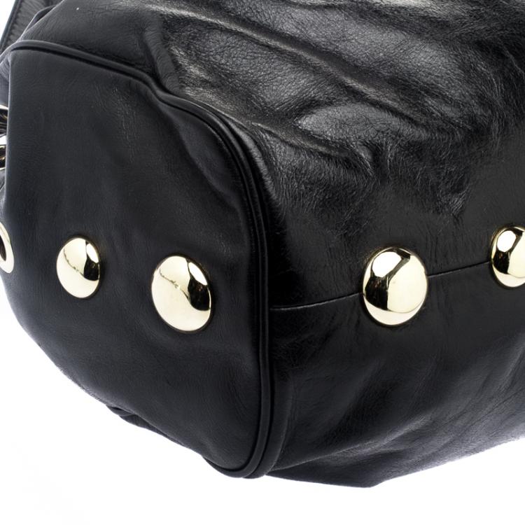 Pre Owned Jimmy Choo Black Glazed Leather Riki Tote
