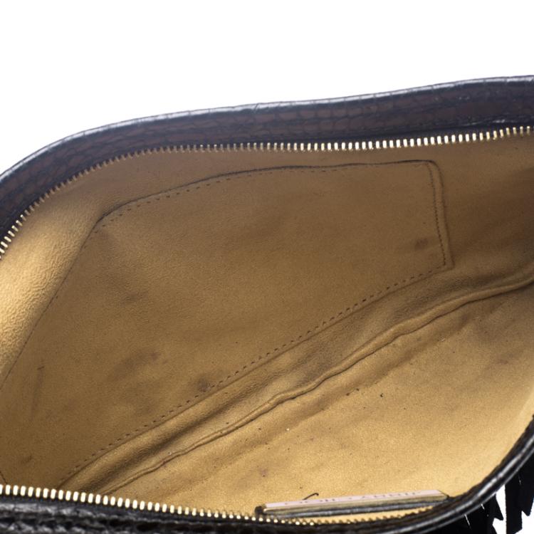 Pre Owned Jimmy Choo Black Python Fringe Tita Convertible Clutch 