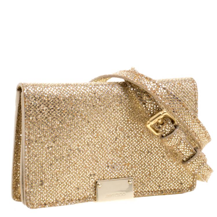 Pre Owned Jimmy Choo Metallic Gold Glitter Mini Crossbody Bag