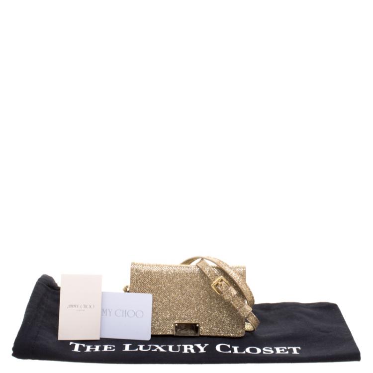 Pre Owned Jimmy Choo Metallic Gold Glitter Mini Crossbody Bag