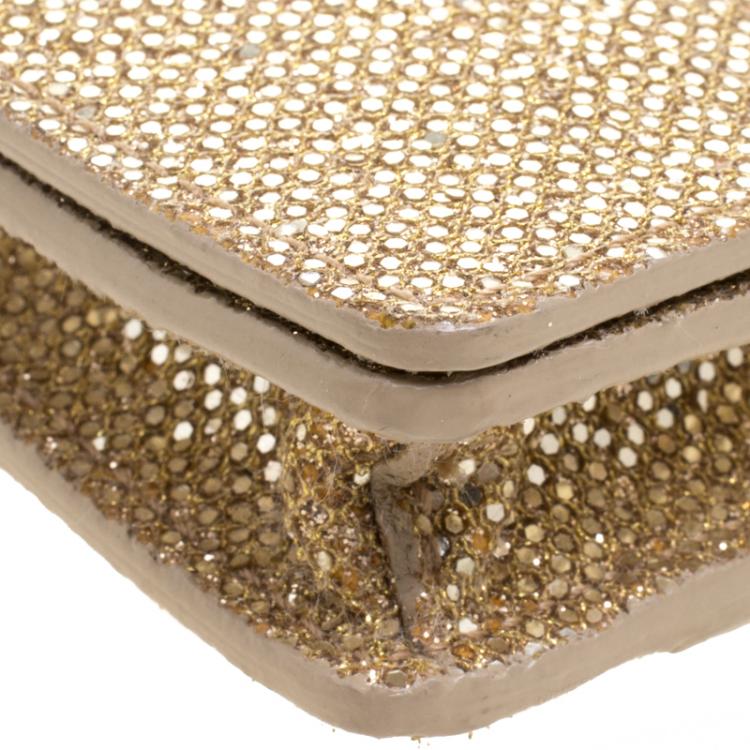 Pre Owned Jimmy Choo Metallic Gold Glitter Mini Crossbody Bag