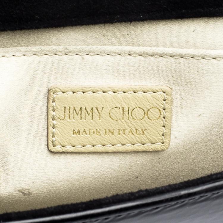 Pre Owned Jimmy Choo Black Patent Crinkled Leather Python Trim Cube Stud Shoulder Bag