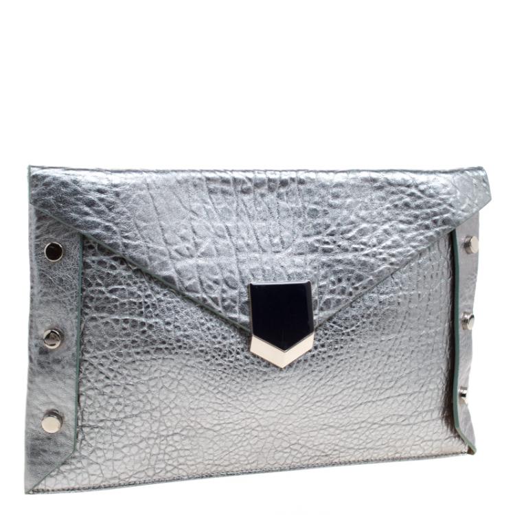 مملوكة مسبقًا Jimmy Choo Metallic Green Leather Lockett Envelope Clutch
