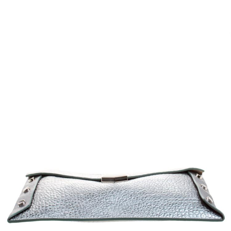 مملوكة مسبقًا Jimmy Choo Metallic Green Leather Lockett Envelope Clutch