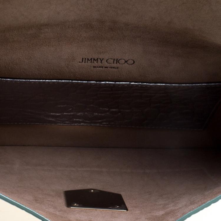مملوكة مسبقًا Jimmy Choo Metallic Green Leather Lockett Envelope Clutch