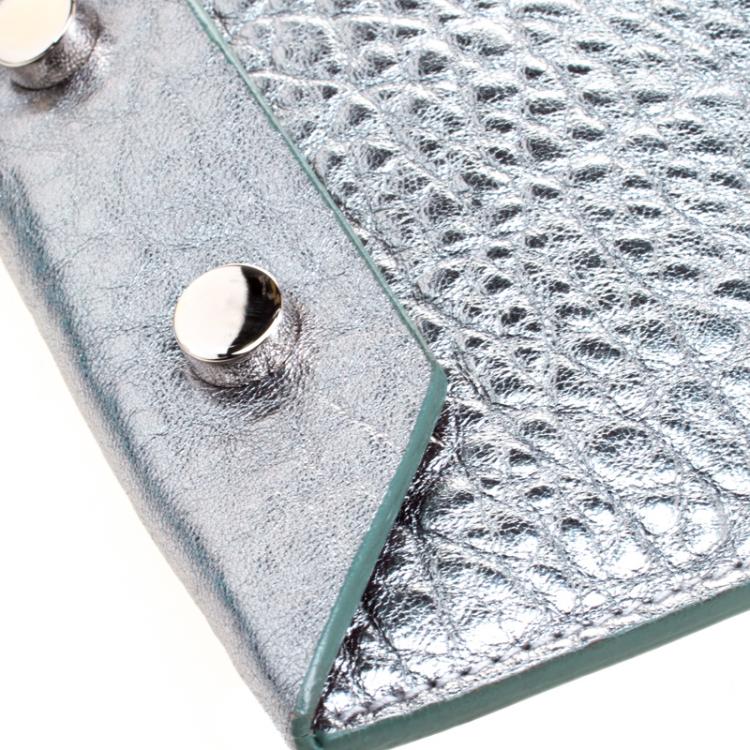مملوكة مسبقًا Jimmy Choo Metallic Green Leather Lockett Envelope Clutch