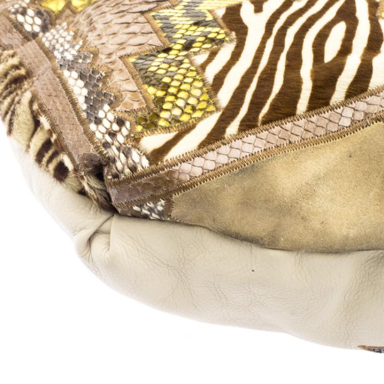 Pre Owned Jimmy Choo Beige Python and Calf Hair Patchwork Kaja Shoulder Bag