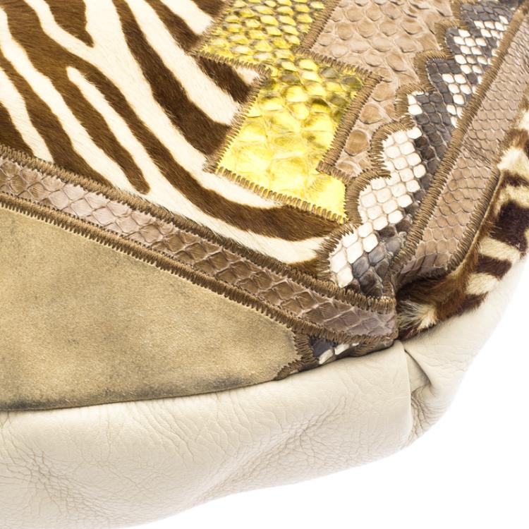 Pre Owned Jimmy Choo Beige Python and Calf Hair Patchwork Kaja Shoulder Bag