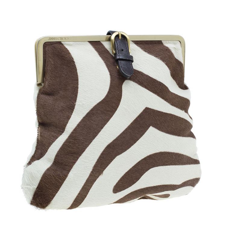 مملوكة مسبقًا Jimmy Choo Brown and White Pony Hair Clutch