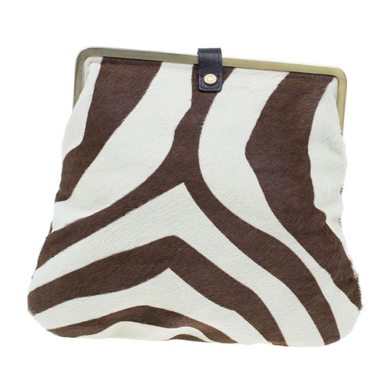 مملوكة مسبقًا Jimmy Choo Brown and White Pony Hair Clutch