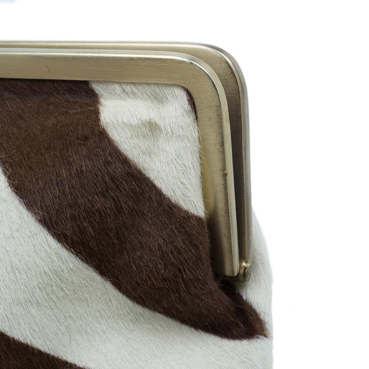 مملوكة مسبقًا Jimmy Choo Brown and White Pony Hair Clutch
