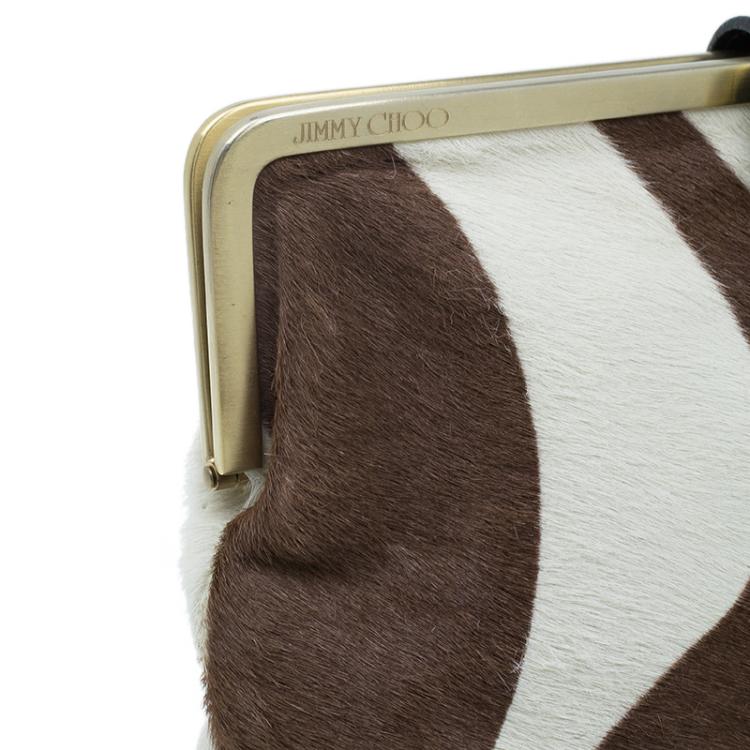 مملوكة مسبقًا Jimmy Choo Brown and White Pony Hair Clutch