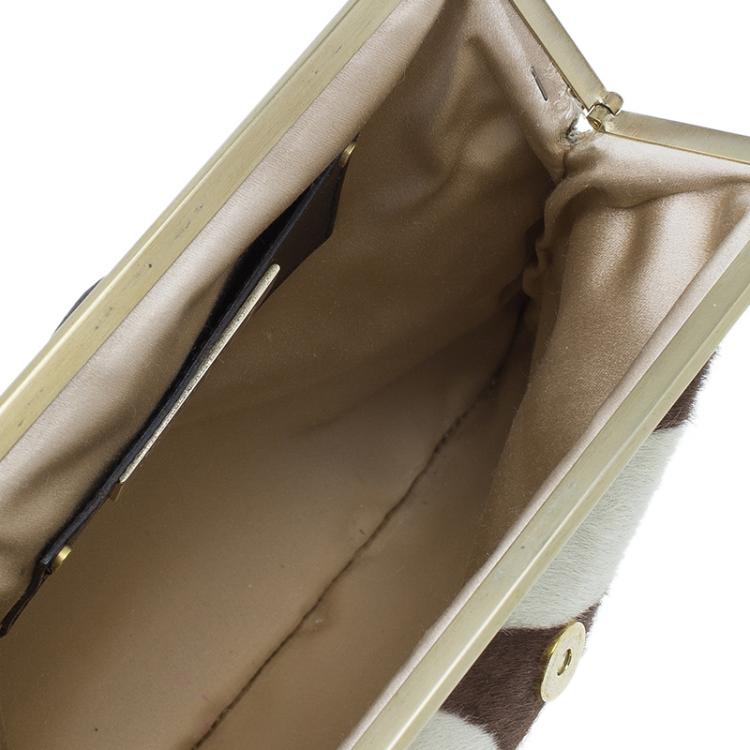 مملوكة مسبقًا Jimmy Choo Brown and White Pony Hair Clutch