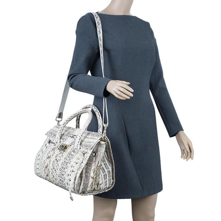 Pre Owned Jimmy Choo Cream Python Rosalie Convertible Satchel