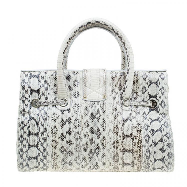 Pre Owned Jimmy Choo Cream Python Rosalie Convertible Satchel