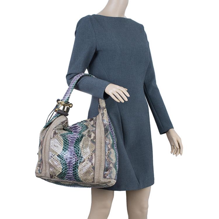 Pre Owned Jimmy Choo Tri Color Snakeskin Saba Hobo Bag